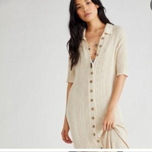 Free people FP beach - collared knit button down midi dress - cream - size small